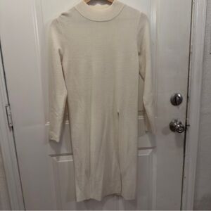 Amii Elegant Cream Long Sleeve Dress With High Slit